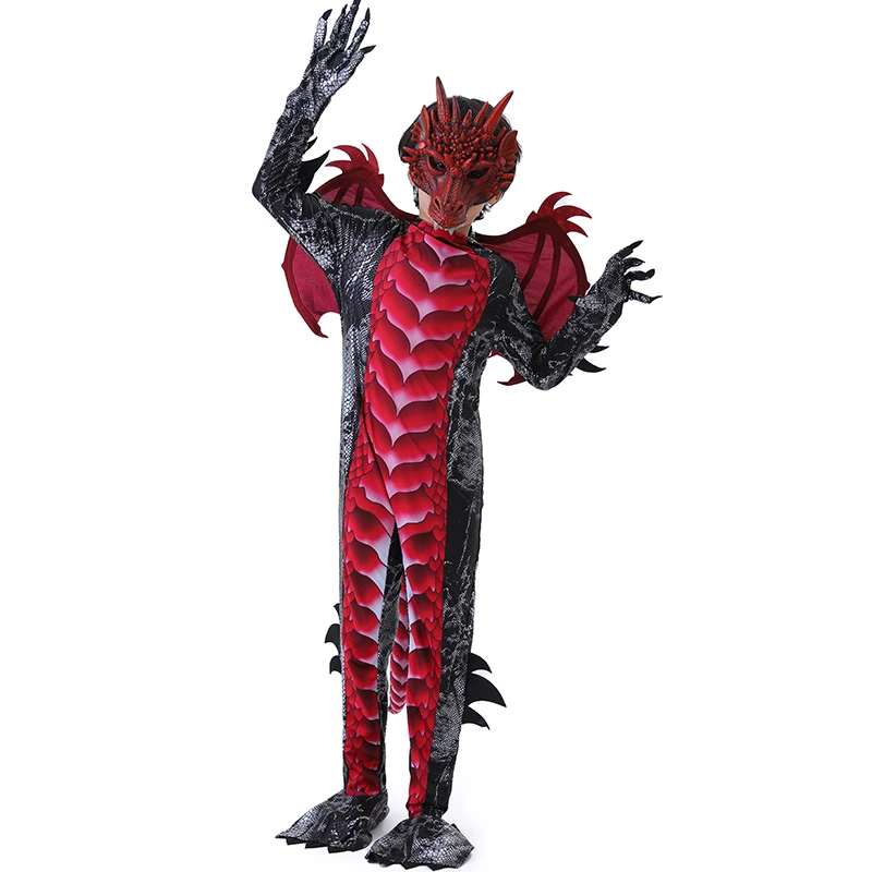 Halloween Photoshoot Red and Blue Kids Dragon Costume side view