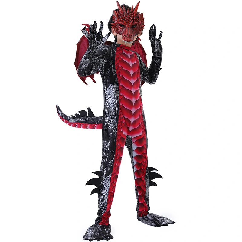 Halloween Photoshoot Red and Blue Kids Dragon Costume back view